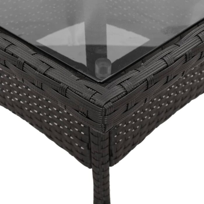 Table de jardin dessus en verre noir 80x80x75 cm résine tressée – Image 6