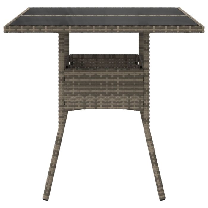 Table de jardin dessus en verre gris 80x80x75 cm résine tressée – Image 3