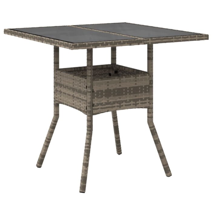 Table de jardin dessus en verre gris 80x80x75 cm résine tressée – Image 4