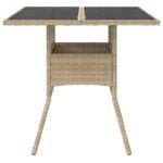 Table de jardin dessus en verre beige 80x80x75cm résine tressée – Image 2