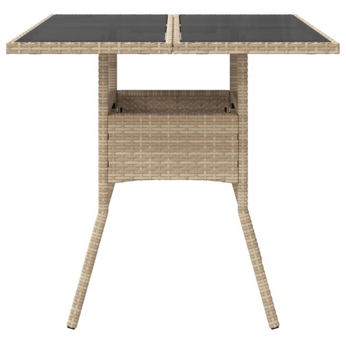Table de jardin dessus en verre beige 80x80x75cm résine tressée – Image 2