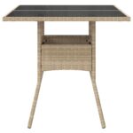 Table de jardin dessus en verre beige 80x80x75cm résine tressée – Image 3