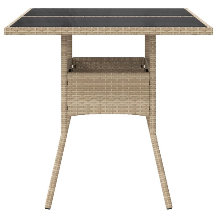Table de jardin dessus en verre beige 80x80x75cm résine tressée – Image 3