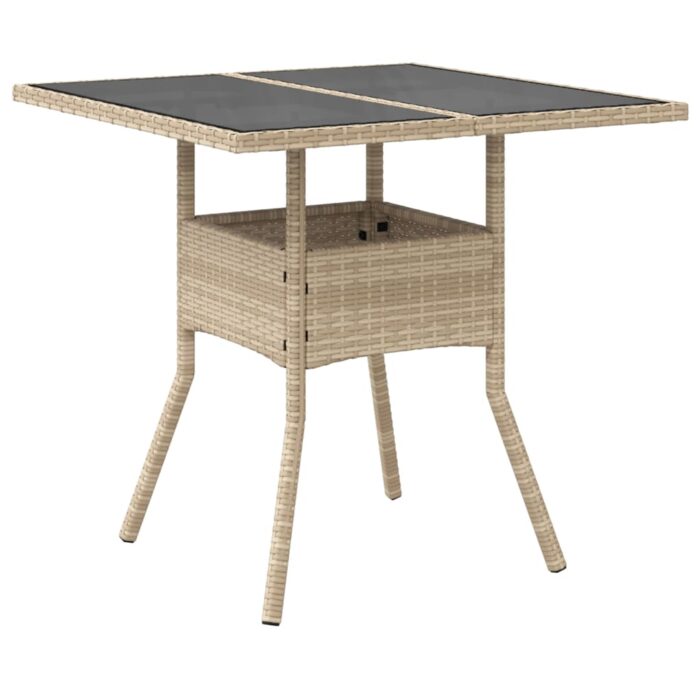 Table de jardin dessus en verre beige 80x80x75cm résine tressée – Image 4