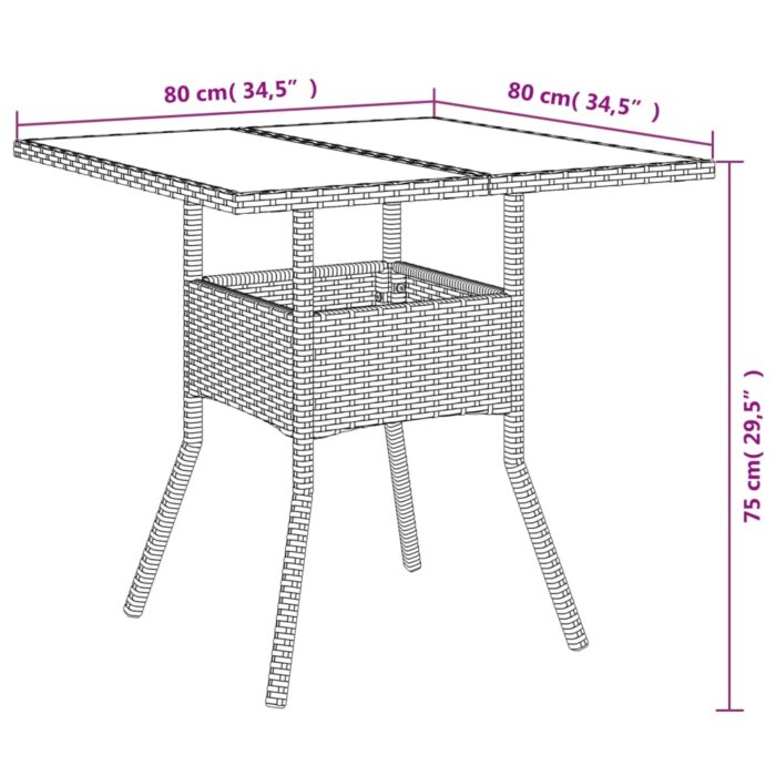 Table de jardin dessus en verre beige 80x80x75cm résine tressée – Image 9