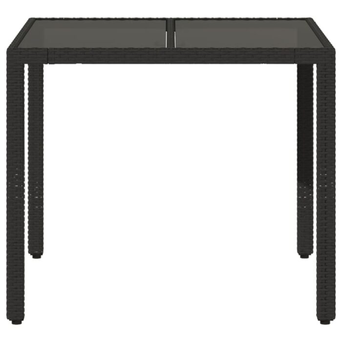 Table de jardin dessus en verre Noir 90x90x75 cm Résine tressée – Image 2