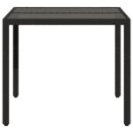 Table de jardin dessus en verre Noir 90x90x75 cm Résine tressée – Image 3