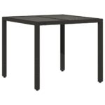 Table de jardin dessus en verre Noir 90x90x75 cm Résine tressée – Image 4