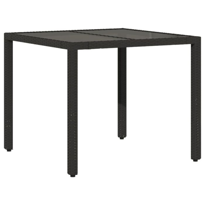 Table de jardin dessus en verre Noir 90x90x75 cm Résine tressée – Image 4