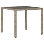 Table de jardin dessus en verre Gris 90x90x75 cm Résine tressée – Image 4