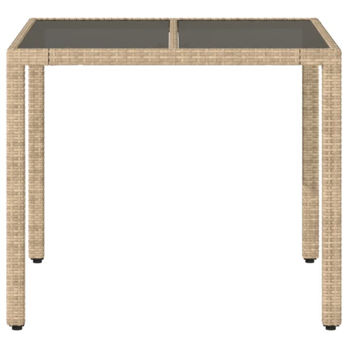Table de jardin dessus en verre beige 90x90x75cm résine tressée – Image 2