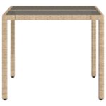 Table de jardin dessus en verre beige 90x90x75cm résine tressée – Image 3
