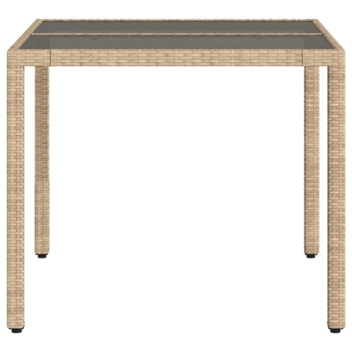 Table de jardin dessus en verre beige 90x90x75cm résine tressée – Image 3