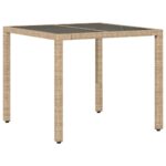 Table de jardin dessus en verre beige 90x90x75cm résine tressée – Image 4