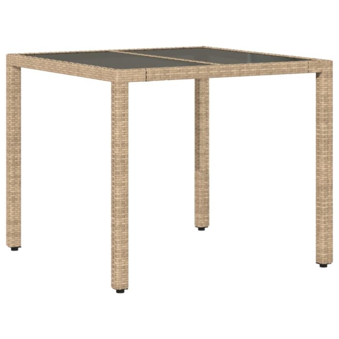 Table de jardin dessus en verre beige 90x90x75cm résine tressée – Image 4