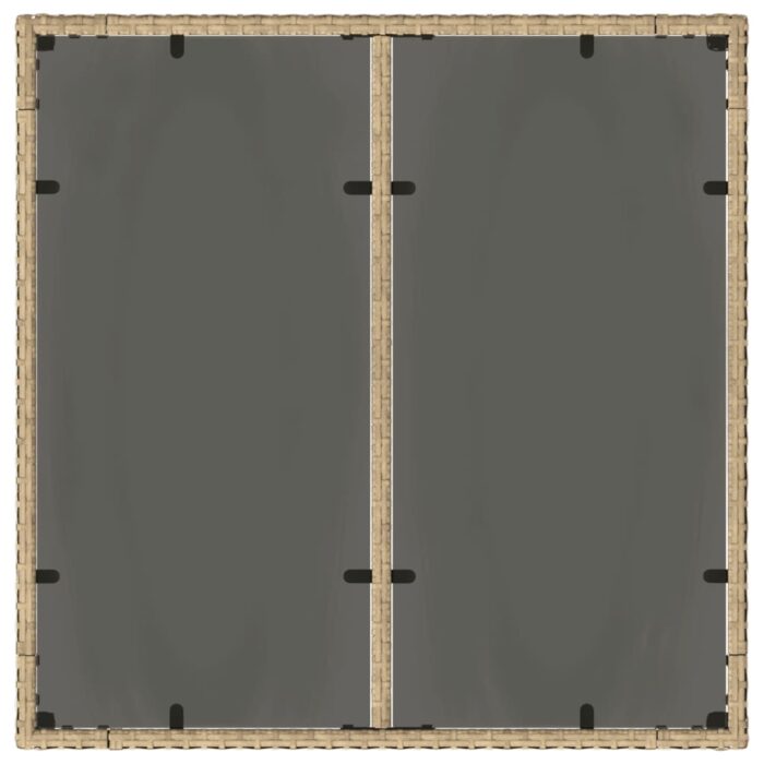 Table de jardin dessus en verre beige 90x90x75cm résine tressée – Image 5