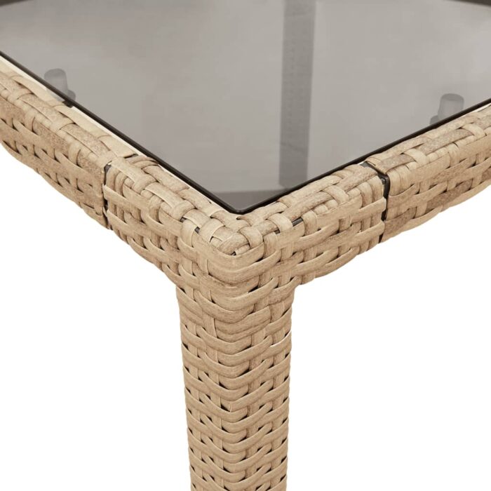 Table de jardin dessus en verre beige 90x90x75cm résine tressée – Image 6