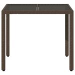 Table de jardin avec dessus en verre marron résine tressée – Image 2