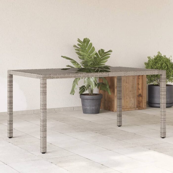 Table de jardin dessus en verre Gris 150x90x75cm Résine tressée – Image 1