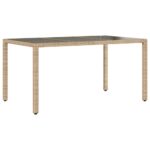Table de jardin avec dessus en verre beige résine tressée – Image 4