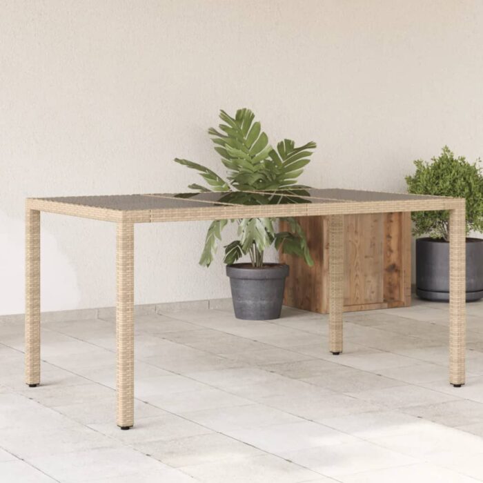Table de jardin avec dessus en verre beige résine tressée – Image 1