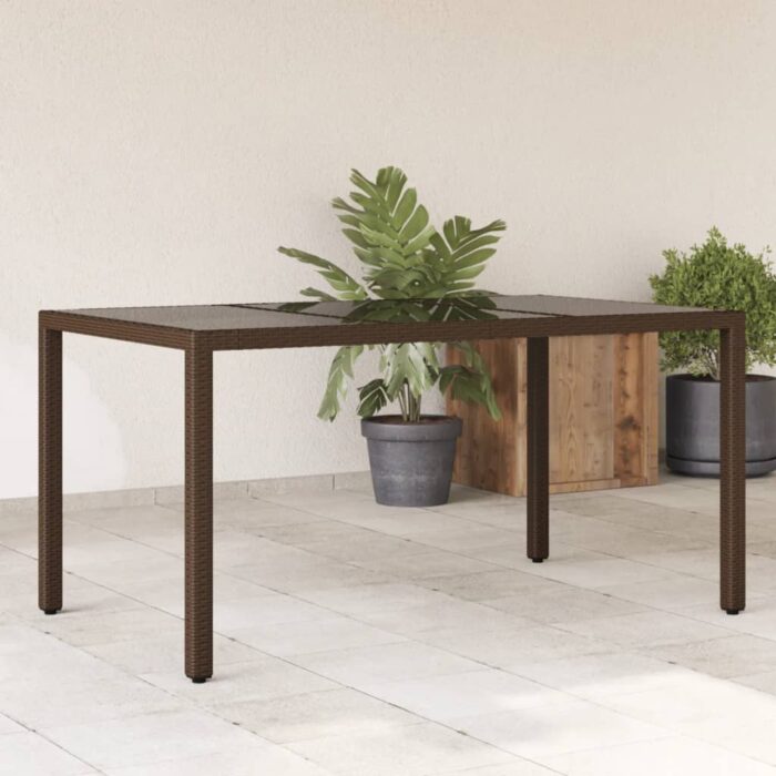 Table de jardin avec dessus en verre marron résine tressée – Image 1