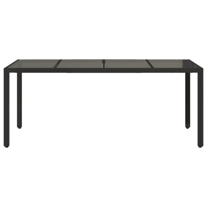 Table de jardin dessus en verre Noir 190x90x75cm Résine tressée – Image 2