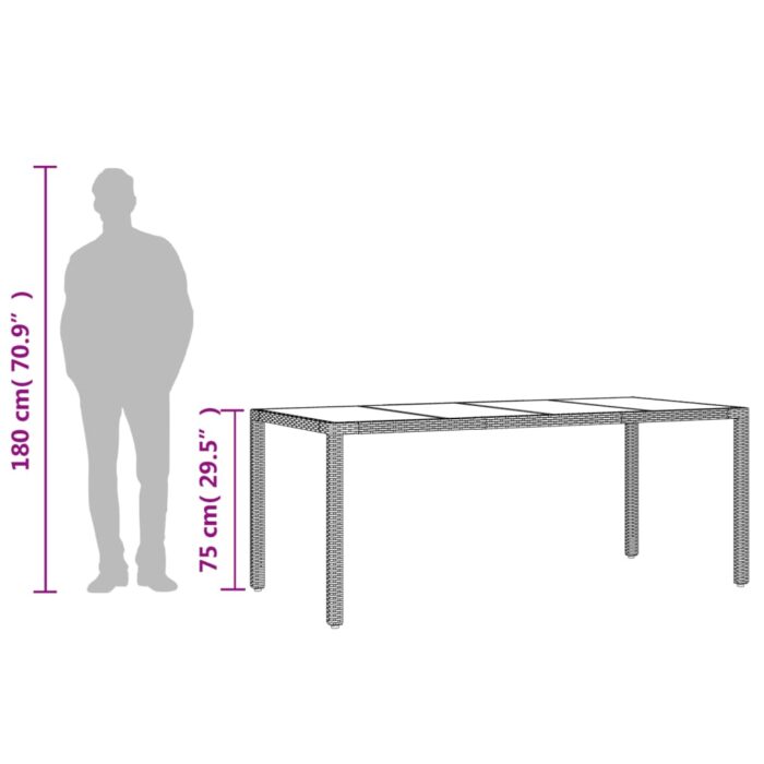 Table de jardin dessus en verre Noir 190x90x75cm Résine tressée – Image 8