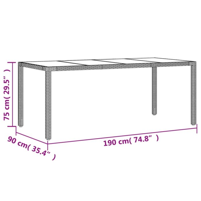 Table de jardin dessus en verre Noir 190x90x75cm Résine tressée – Image 9