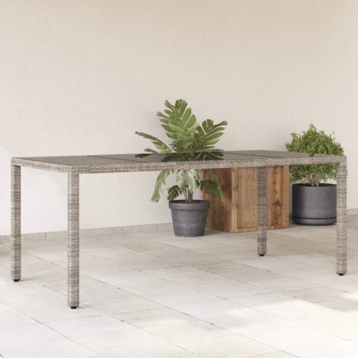 Table de jardin dessus en verre Gris 190x90x75cm Résine tressée – Image 1
