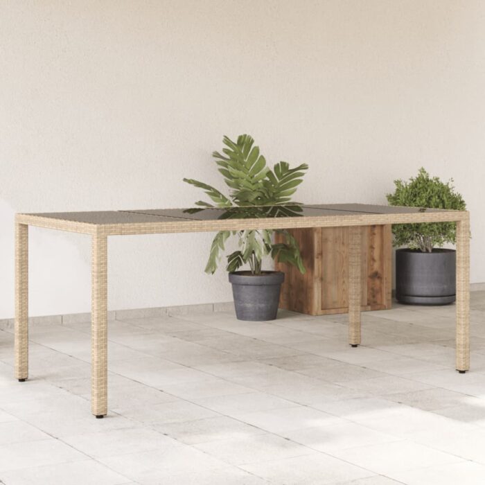 VXL8721012264656_m_en_hd_1.jpg Table de jardin avec dessus en verre beige résine tressée – Image 1