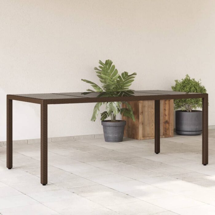 Table de jardin avec dessus en verre marron résine tressée – Image 1