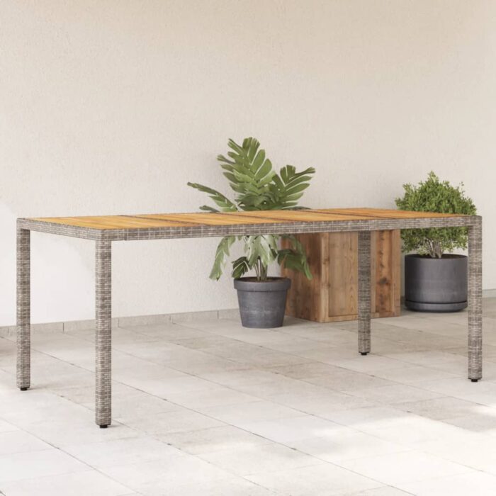 Table de jardin et dessus en bois d'acacia gris résine tressée – Image 1