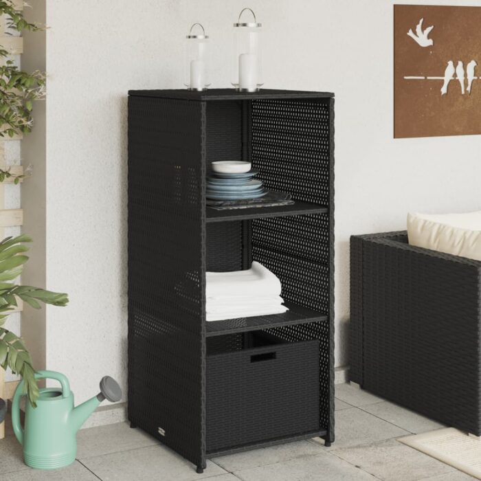 Armoire de rangement de jardin noir 50x55x115 cm résine tressée – Image 1