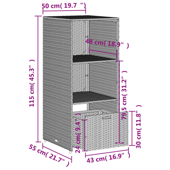 Armoire de rangement jardin marron 50x55x115 cm résine tressée – Image 11