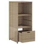 Armoire de rangement de jardin beige 50x55x115cm résine tressée – Image 4