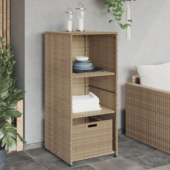 Armoire de rangement de jardin beige 50x55x115cm résine tressée – Image 1