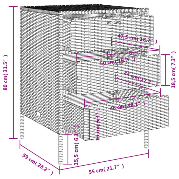 Armoire de rangement de jardin et 3 tiroirs gris résine tressée – Image 11