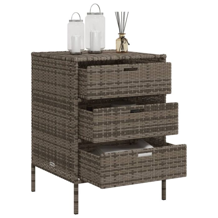 Armoire de rangement de jardin et 3 tiroirs gris résine tressée – Image 3