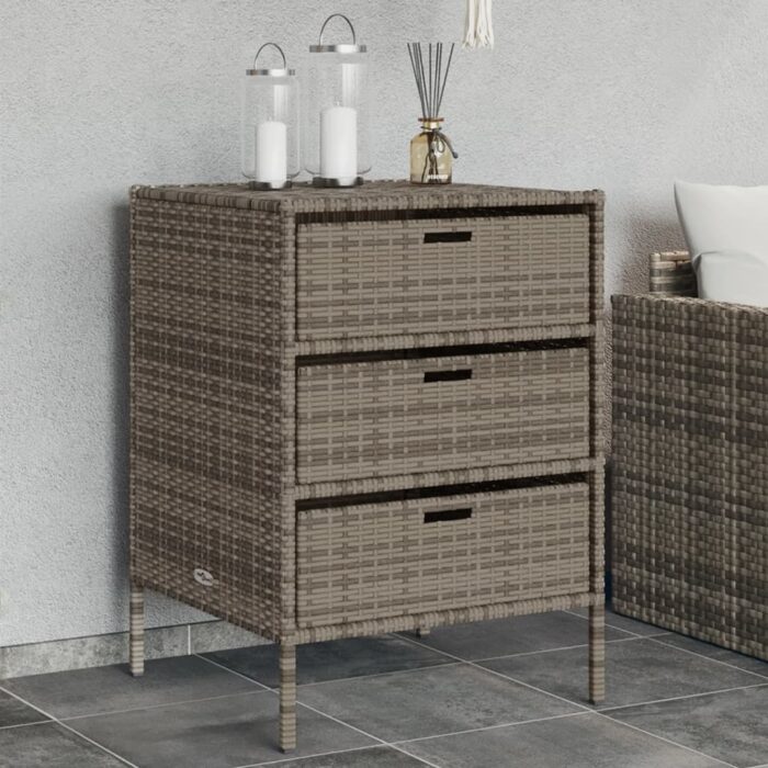 Armoire de rangement de jardin et 3 tiroirs gris résine tressée – Image 1