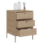 Armoire de rangement de jardin beige 55x59x80 cm résine tressée – Image 3