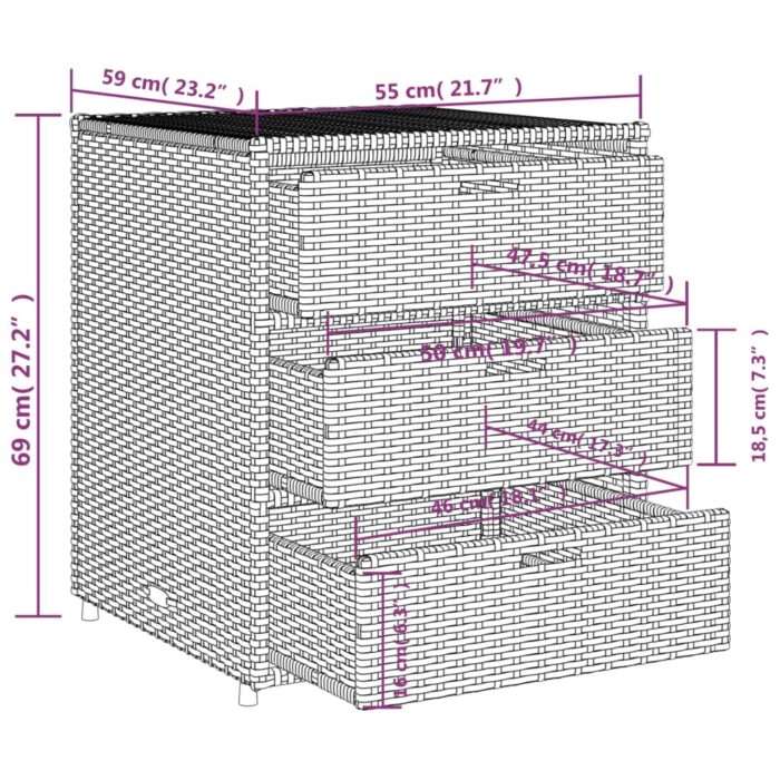 Armoire de rangement de jardin noir 55x59x69 cm résine tressée – Image 11