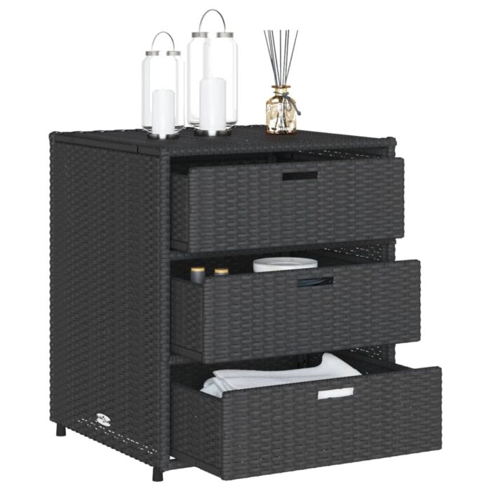 Armoire de rangement de jardin noir 55x59x69 cm résine tressée – Image 3