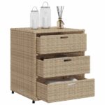 Armoire de rangement de jardin beige 55x59x69 cm résine tressée – Image 3