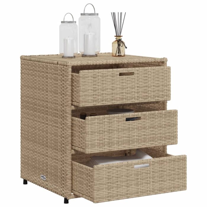 Armoire de rangement de jardin beige 55x59x69 cm résine tressée – Image 3