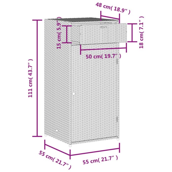 Armoire de rangement de jardin beige 55x55x111cm résine tressée – Image 11