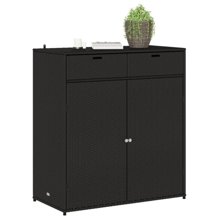Armoire de rangement de jardin noir 105x55x113cm résine tressée – Image 2