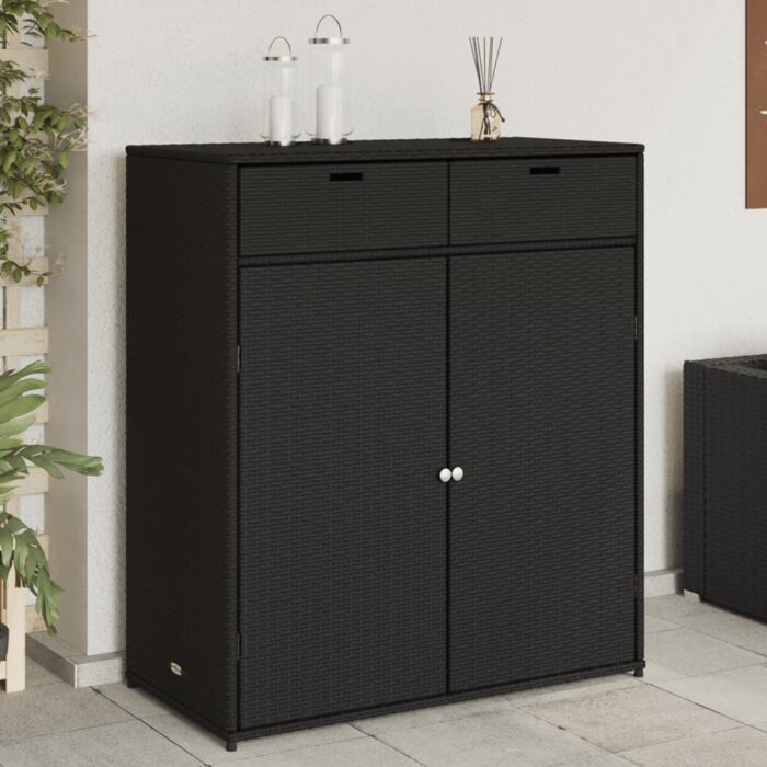 Armoire de rangement de jardin noir 105x55x113cm résine tressée – Image 1