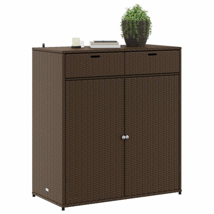 Armoire de rangement jardin marron 105x55x113 cm résine tressée – Image 2