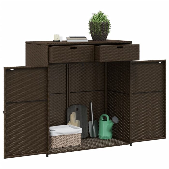 Armoire de rangement jardin marron 105x55x113 cm résine tressée – Image 3